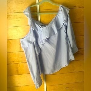 Women's Blue Striped Off-Shoulder Top asymmetrical cold shoulder